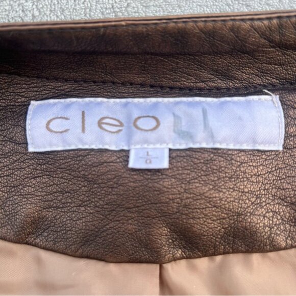 Cleo Metallic Bronze Faux Leather Moto Style Bomber Jacket - Picture 4 of 9